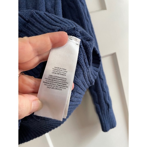 Polo Ralph Lauren Blue Cable Knit Cotton Crewneck Sweater Medium - Picture 3 of 6